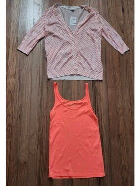 GAP Sweater Cardigan Set Medium White Neon Orange Polka Dot Long Sleeve NEW
